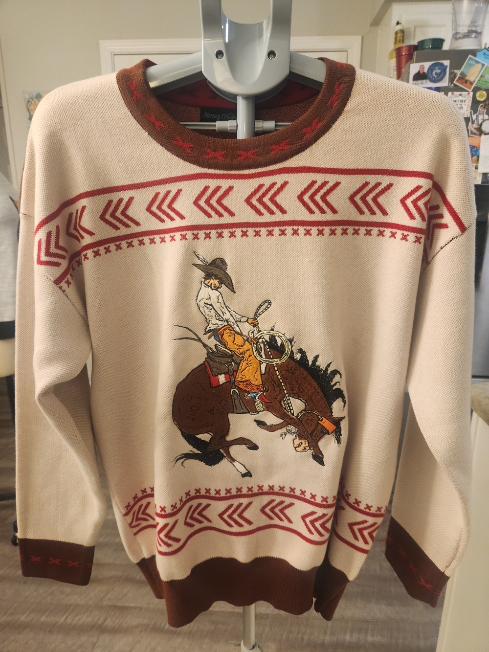 Men's Cream Graphic Rodeo Crewneck Sweater - Western Motif
